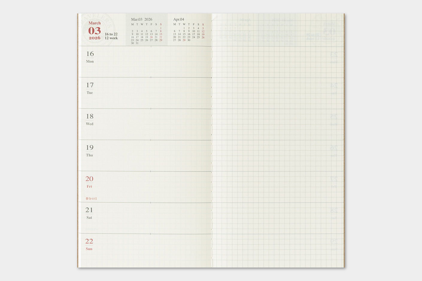 Traveler's Company - Agenda Semanal + Memo REGULAR - The Traveler's Spirit