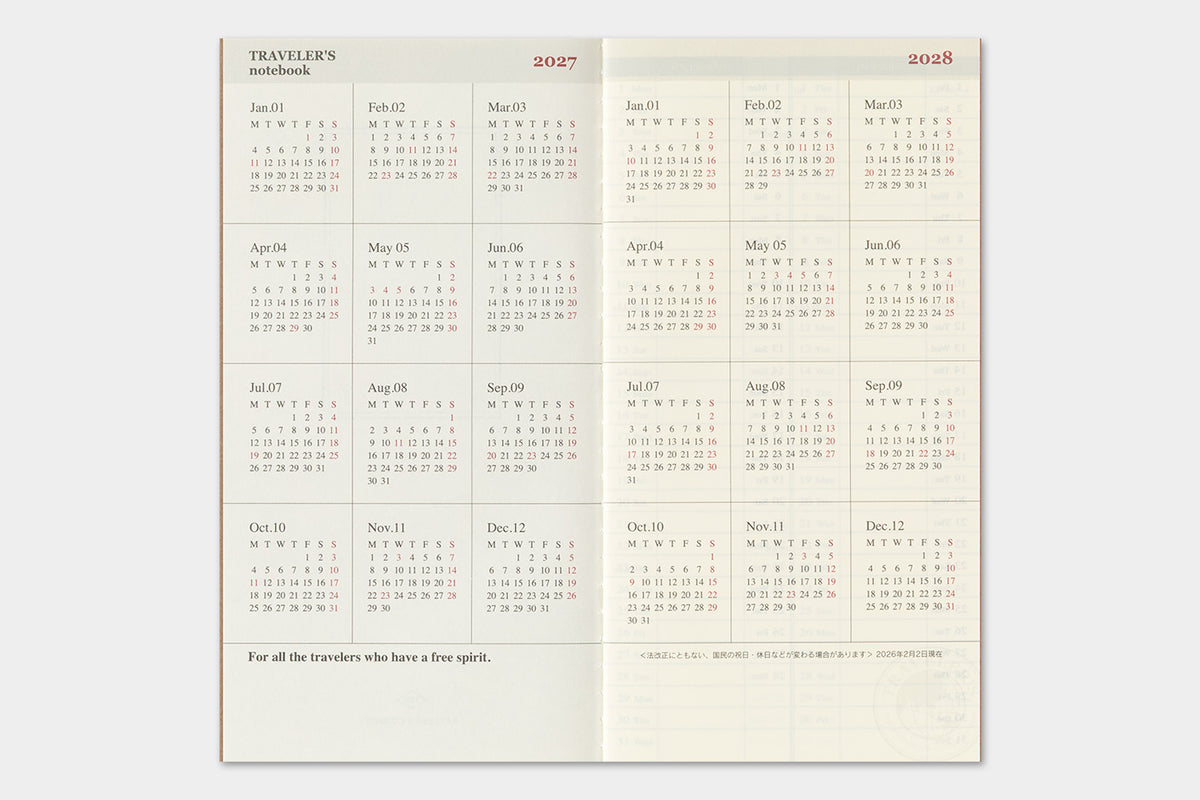 Traveler's Company - Agenda Semanal + Memo REGULAR 2027