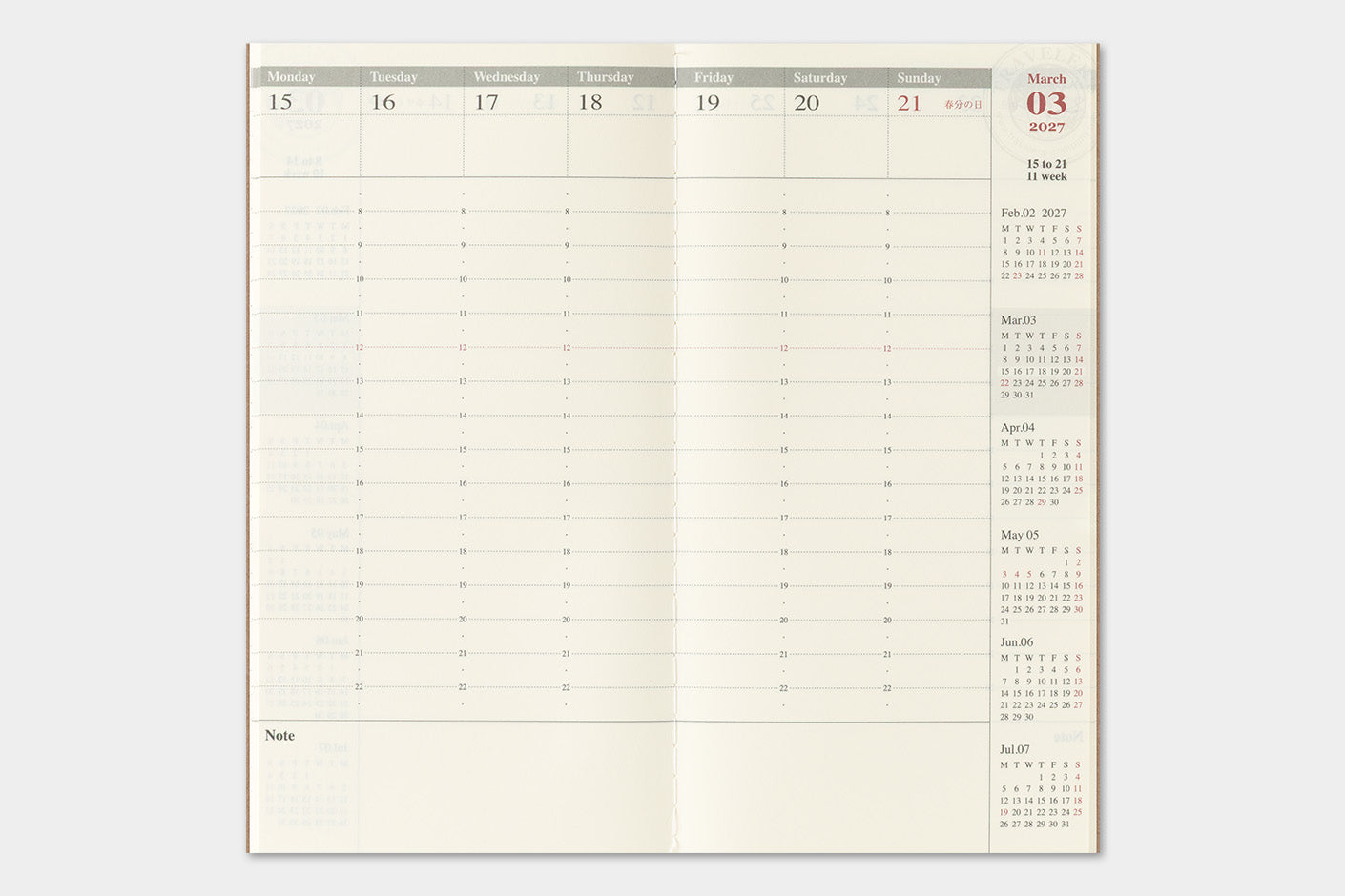 Traveler's Company - Agenda Semanal Vertical REGULAR 2027