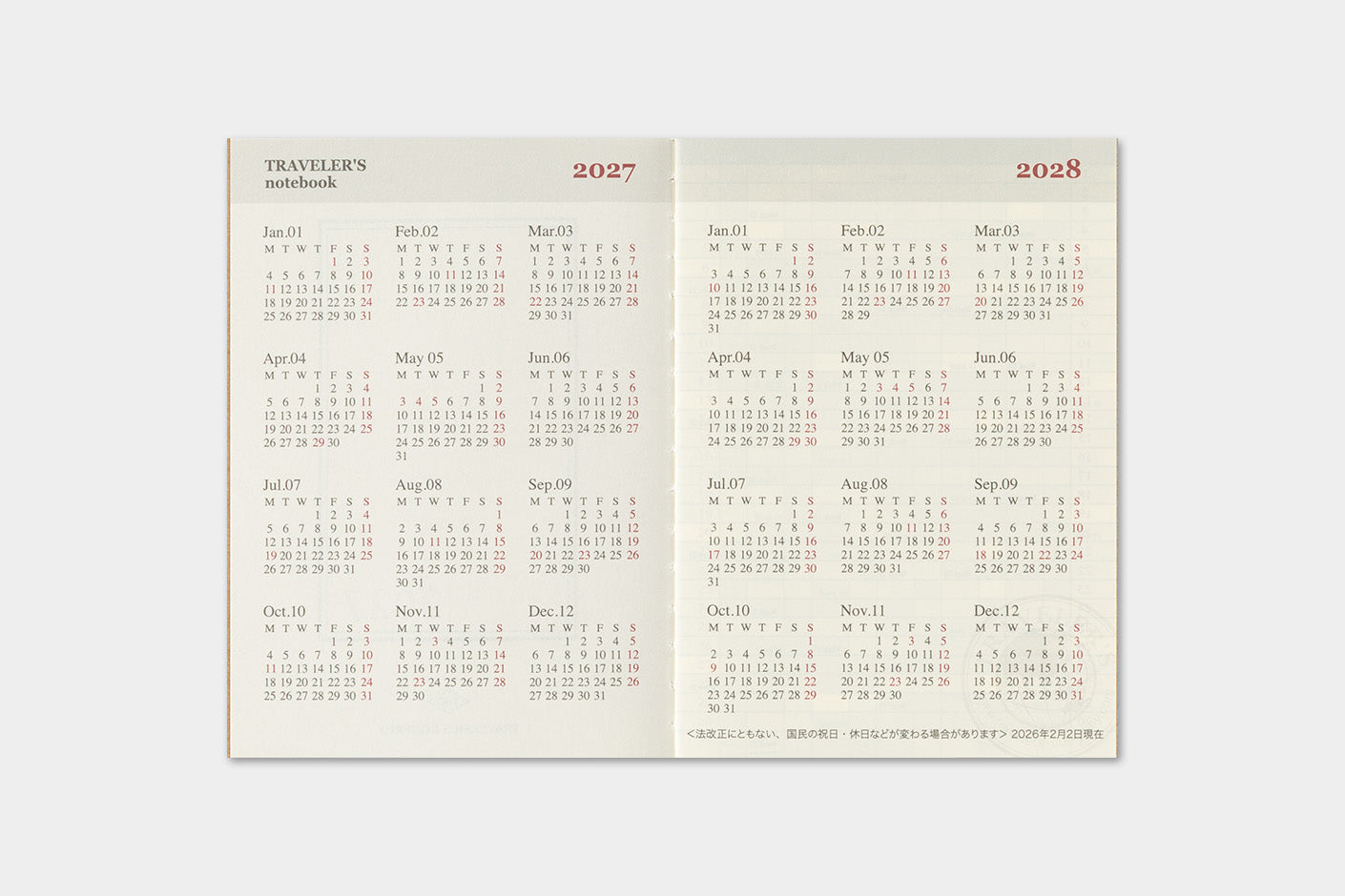 Traveler's Company - Agenda Mensual PASSPORT 2027