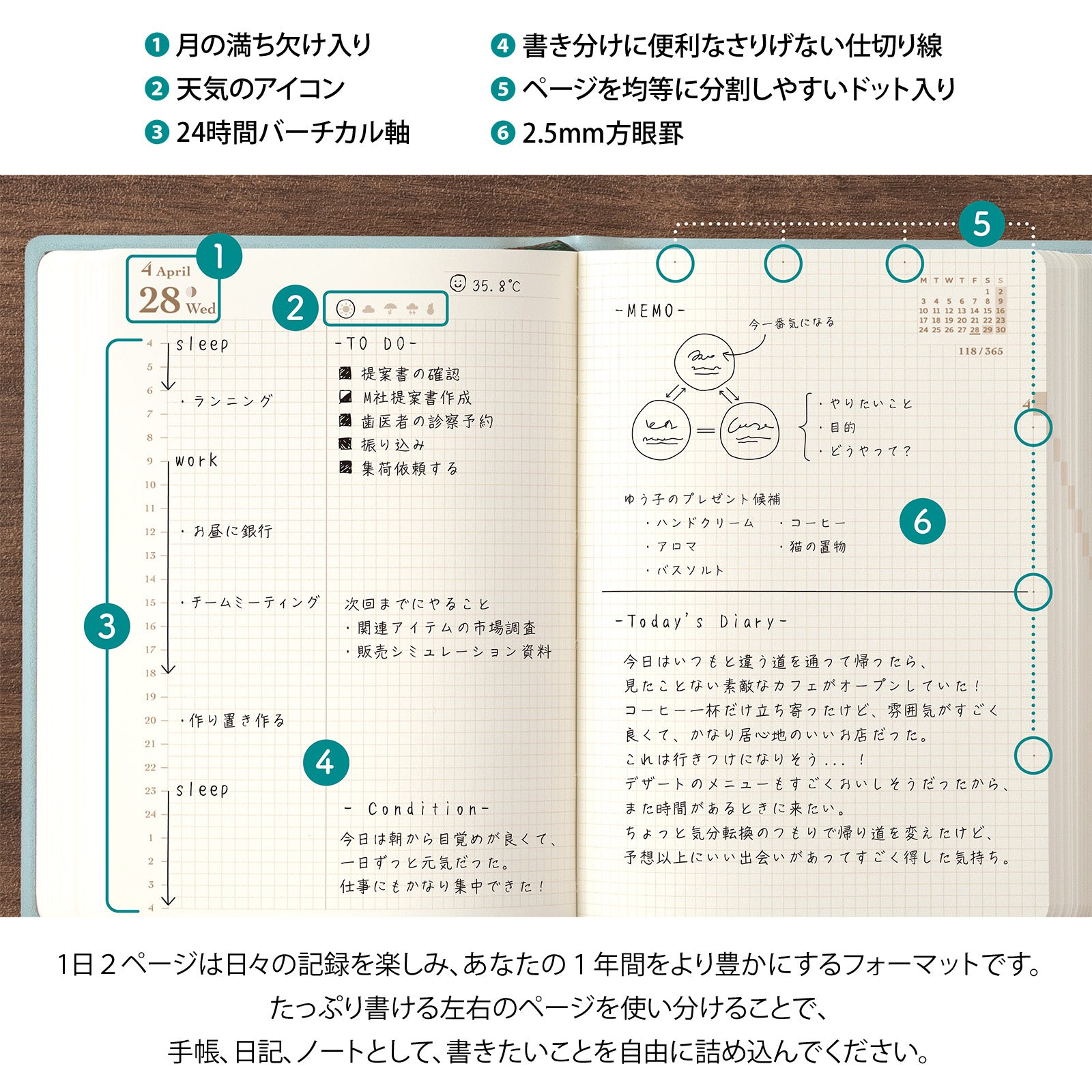 Midori - Agenda Diaria 2027 - Blue Green - Diary Hibino A6