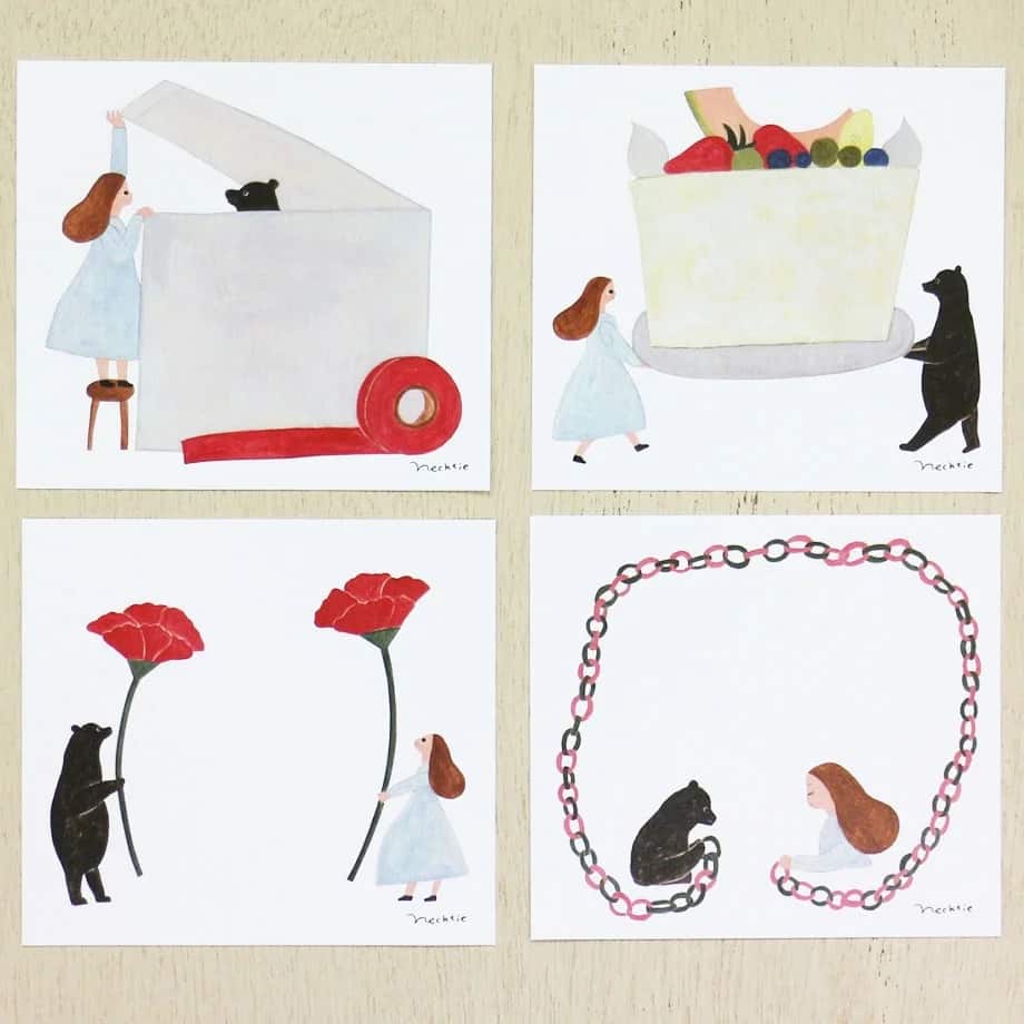 Cozyca Products - Bloc de Notas Cuadradas - Niña y Oso