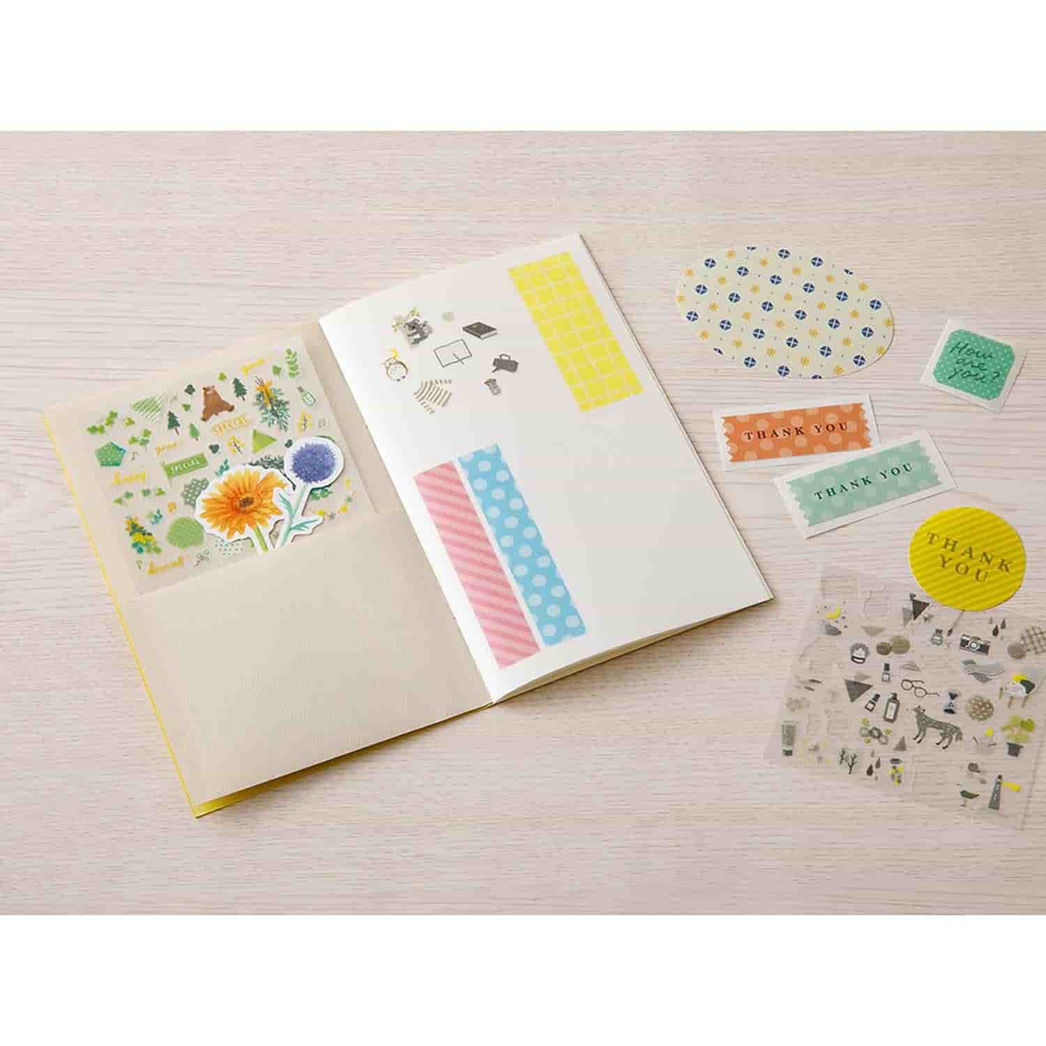 Midori - Archivador para Pegatinas - Amarillo - 20 hojas con bolsillos