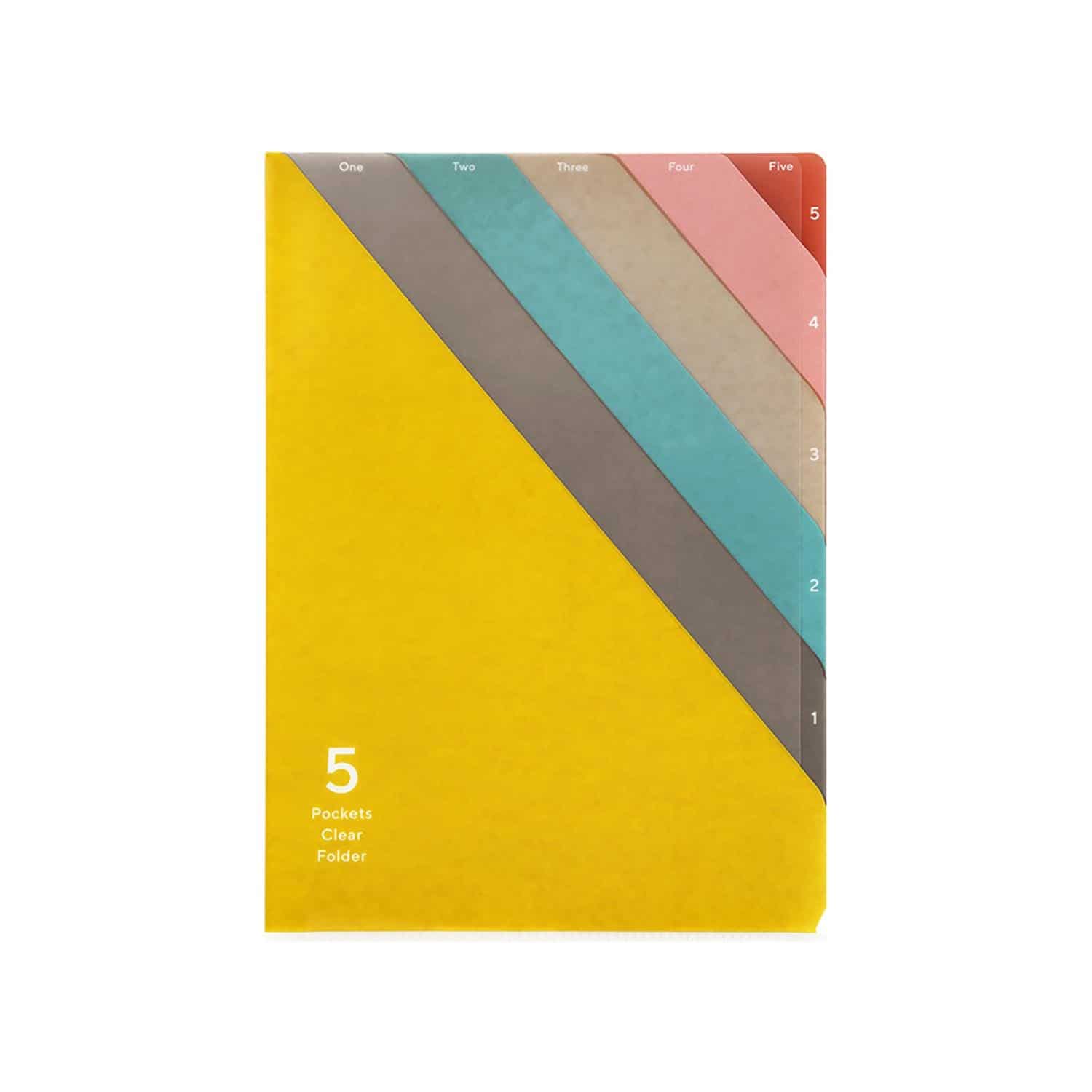 Midori - Archivador 5 bolsillos A4 - Stripe Yellow