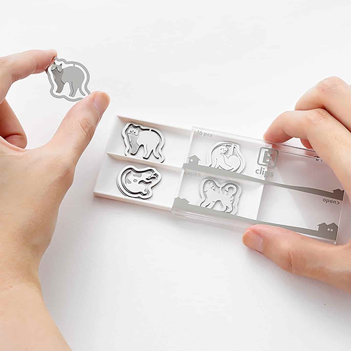 Midori - Set 16 clips acero grabados - Gatos