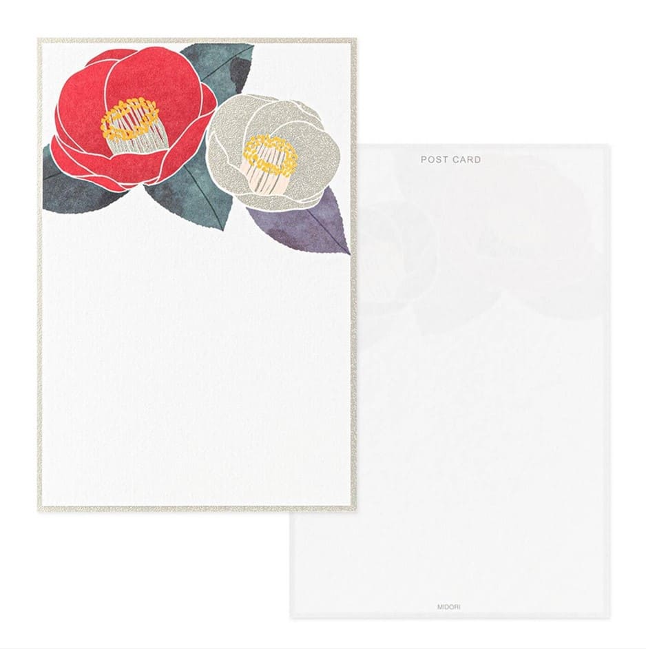 Midori - Bloc 6 Postales - Red and White Camellia