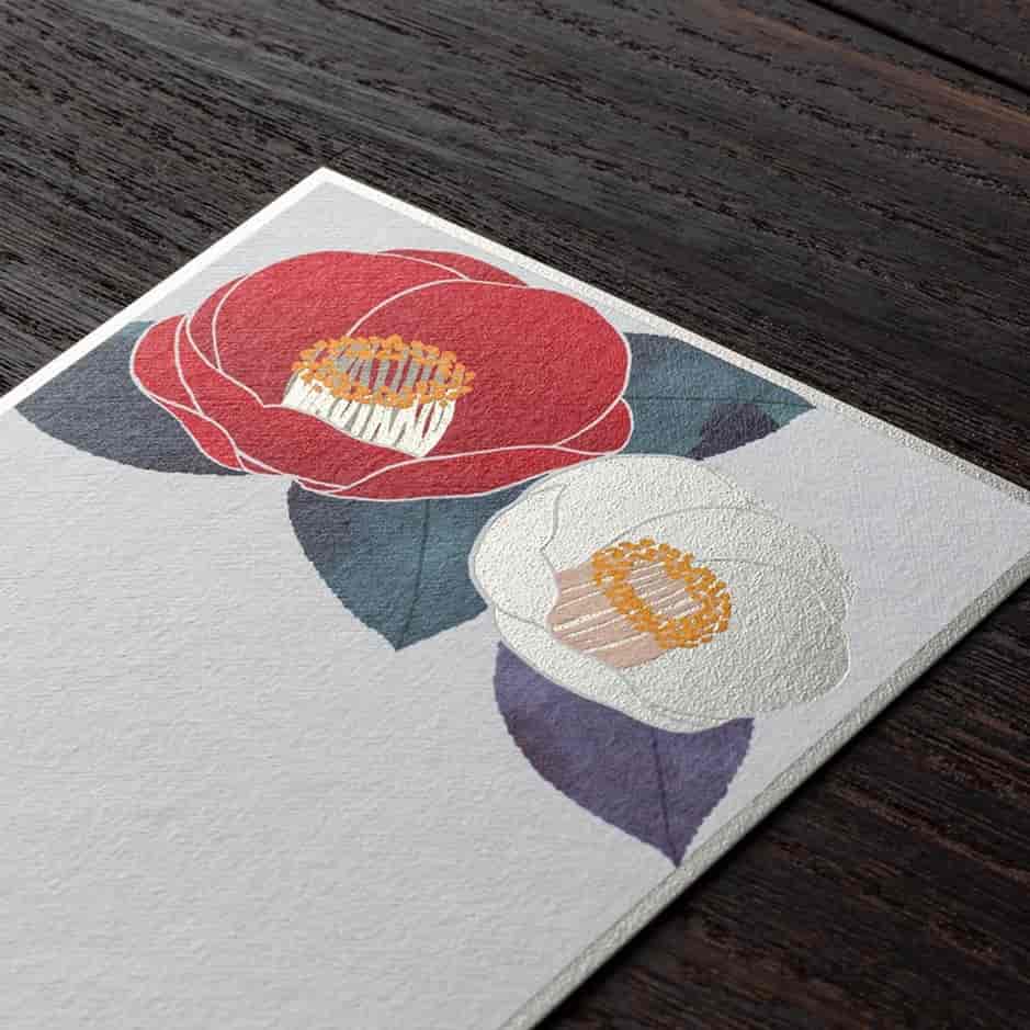 Midori - Bloc 6 Postales - Red and White Camellia