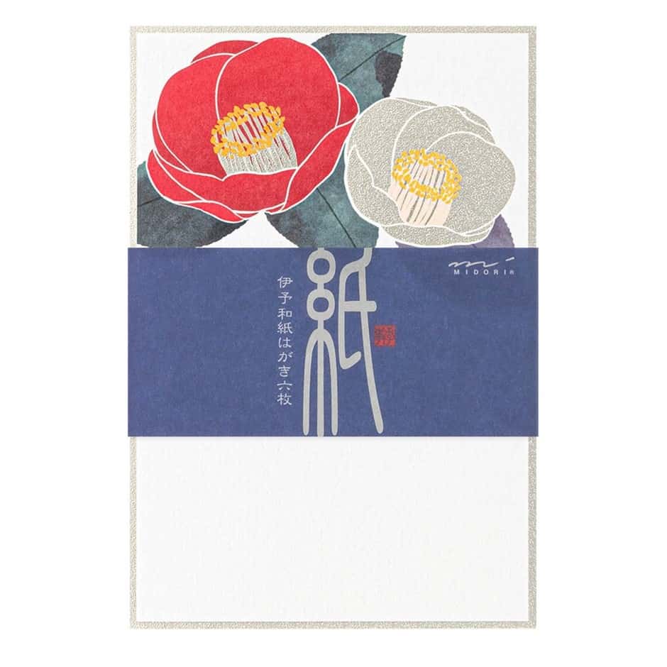 Midori - Bloc 6 Postales - Red and White Camellia