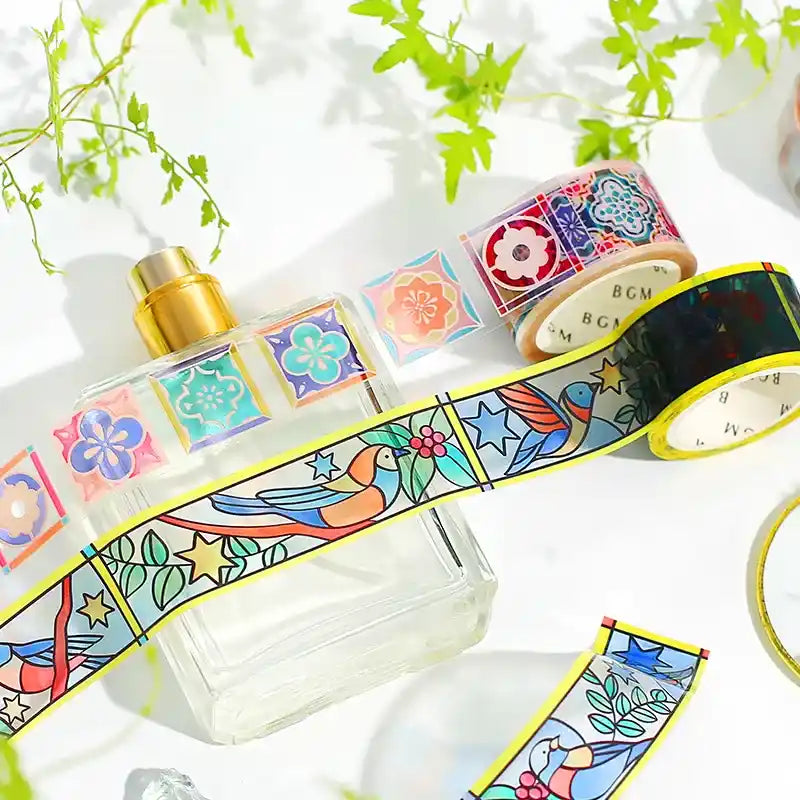 BGM - Washi Tape 20 mm Vidriera - Pájaros y Plantas