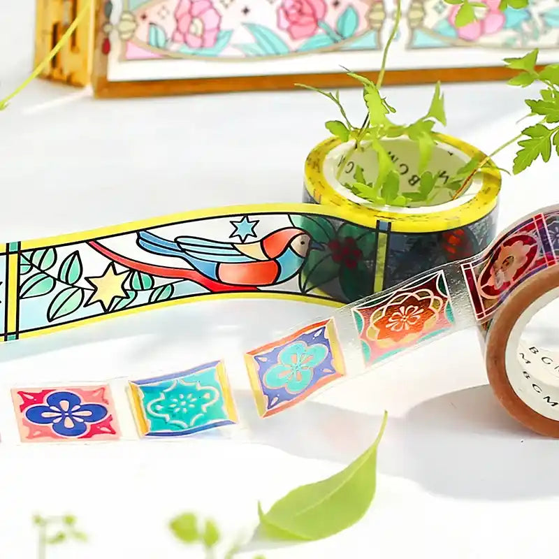 BGM - Washi Tape 20 mm Vidriera - Pájaros y Plantas