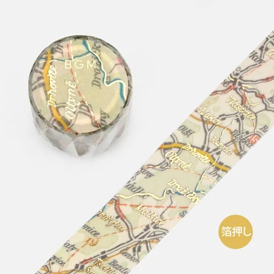 BGM - Washi Tape 30 mm Foil Stamping - Mapa Antiguo