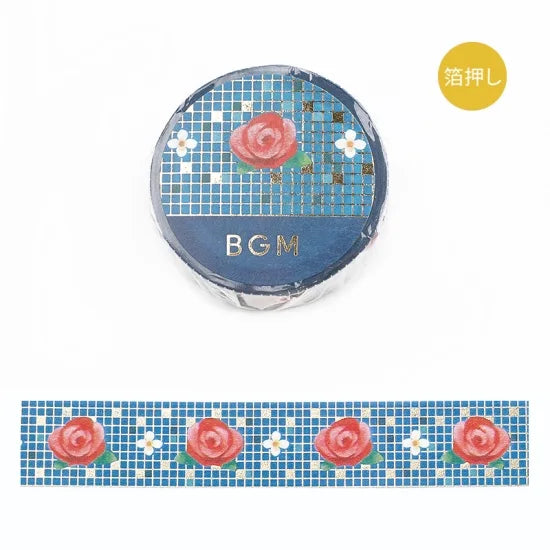 BGM - Washi Tape 15 mm Foil Stamping - Azulejos con Rosa