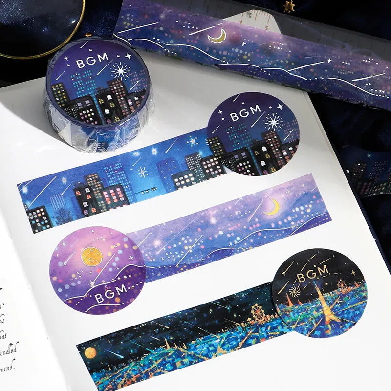 BGM - Washi Tape 20 mm Foil Stamping - Noche con Estrellas