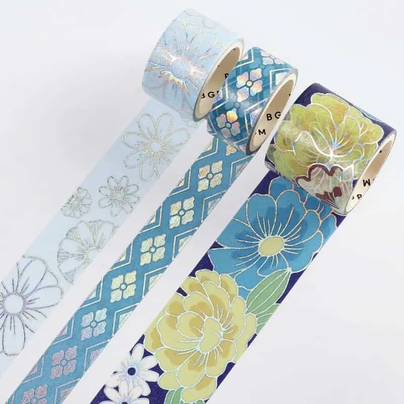 BGM - Set 3 Washi Tape Foil Stamping - Azure Blue - Kimono Coloring
