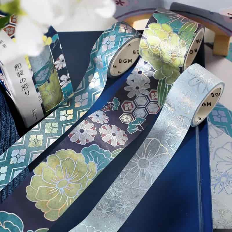 BGM - Set 3 Washi Tape Foil Stamping - Azure Blue - Kimono Coloring