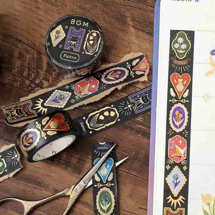 BGM - Washi Tape 15 mm Foil Stamping - Retro Dark