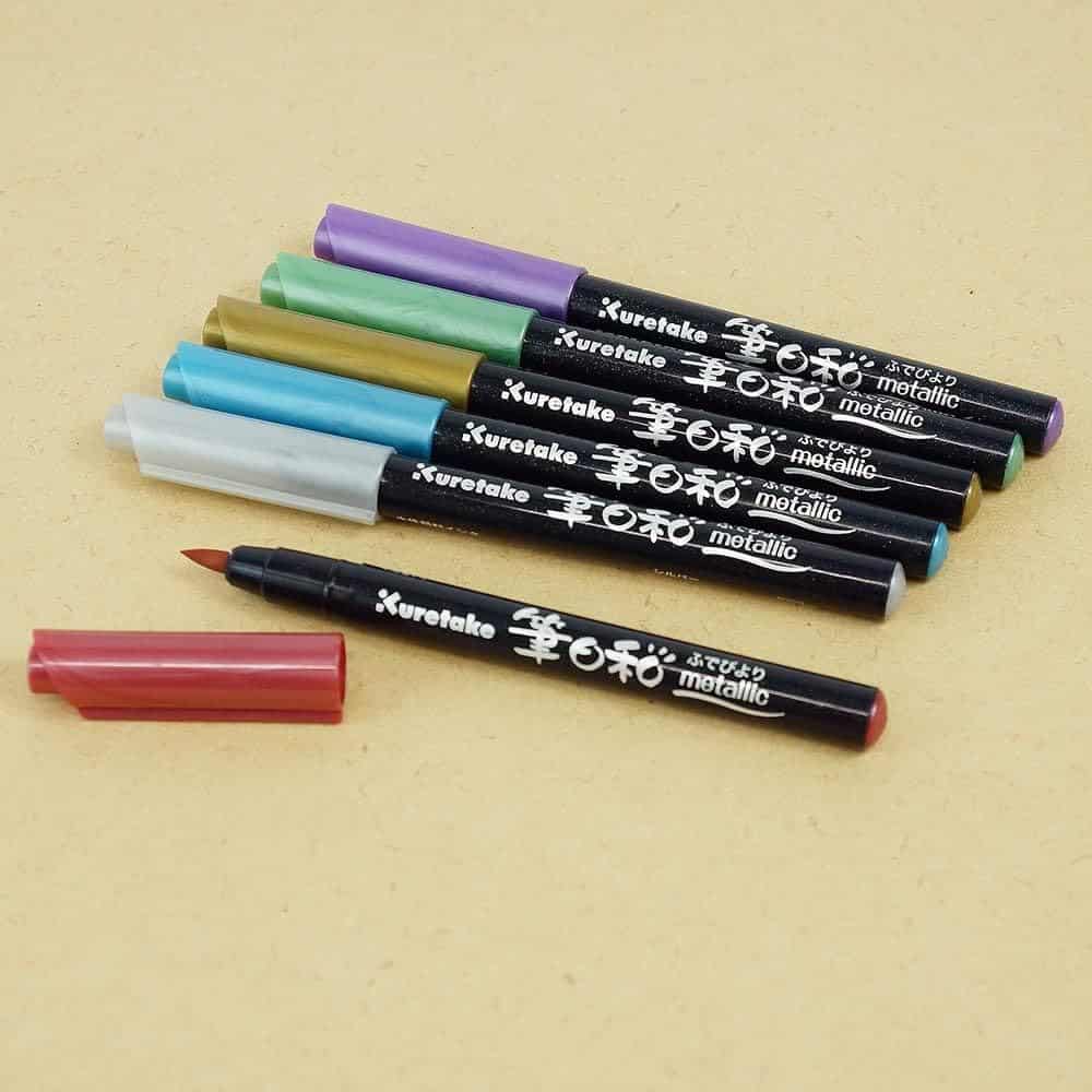 Kuretake - Set 6 Rotuladores BrushPen - Fudebiyori Metallic