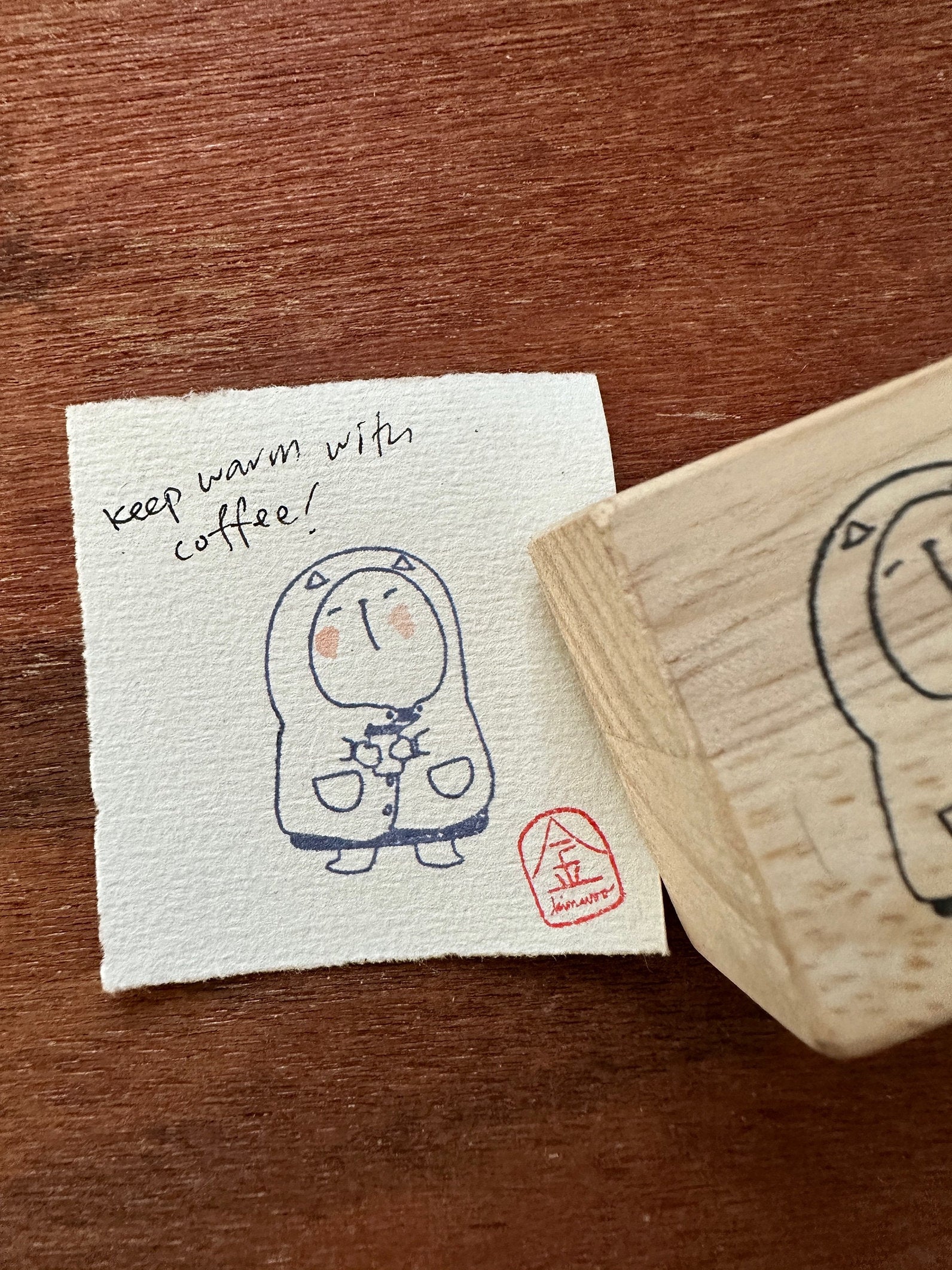 CatDoo - Sello de madera - Keep Warm w Coffee