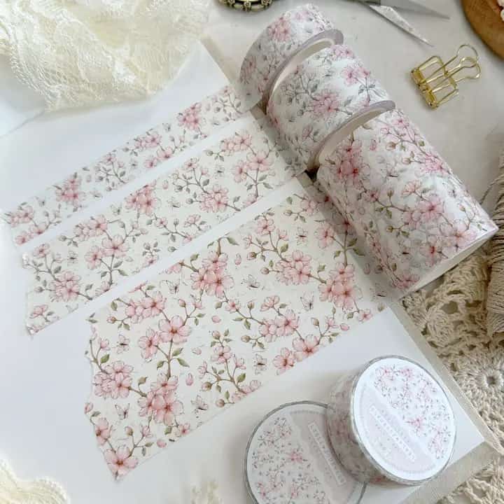 Leela Journals - Washi Tape 30mm - Cream Sakura Floral