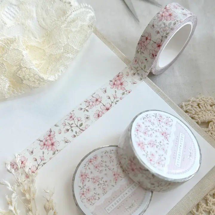 Leela Journals - Washi Tape 15mm - Cream Sakura Floral