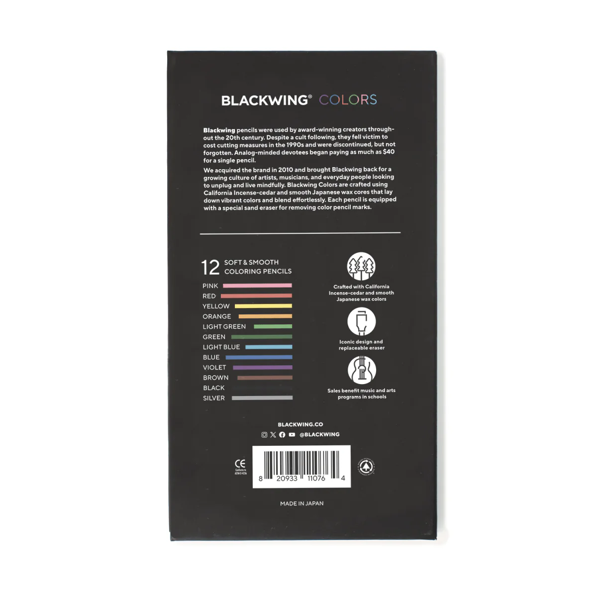 Blackwing Colors – Set de 12 colores con Goma de Borrar