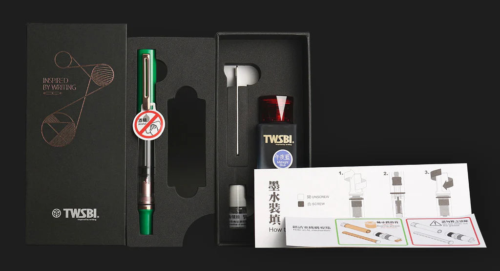 TWSBI - Pluma Estilográfica ECO-T - Set con Tinta - Royal Jade RoseGold
