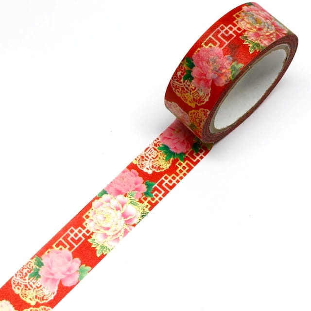 SAIEN - Washi Tape - Peony China - MONDE - 15 mm