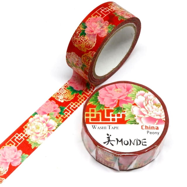 SAIEN - Washi Tape - Peony China - MONDE - 15 mm