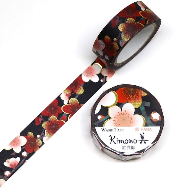 SAIEN - Washi Tape - Red and White Plum - KIMONO - 15 mm