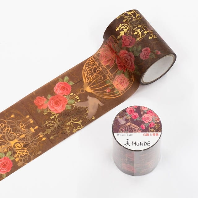 SAIEN - Washi Tape - Bird Case and Rose - MONDE - 50 mm