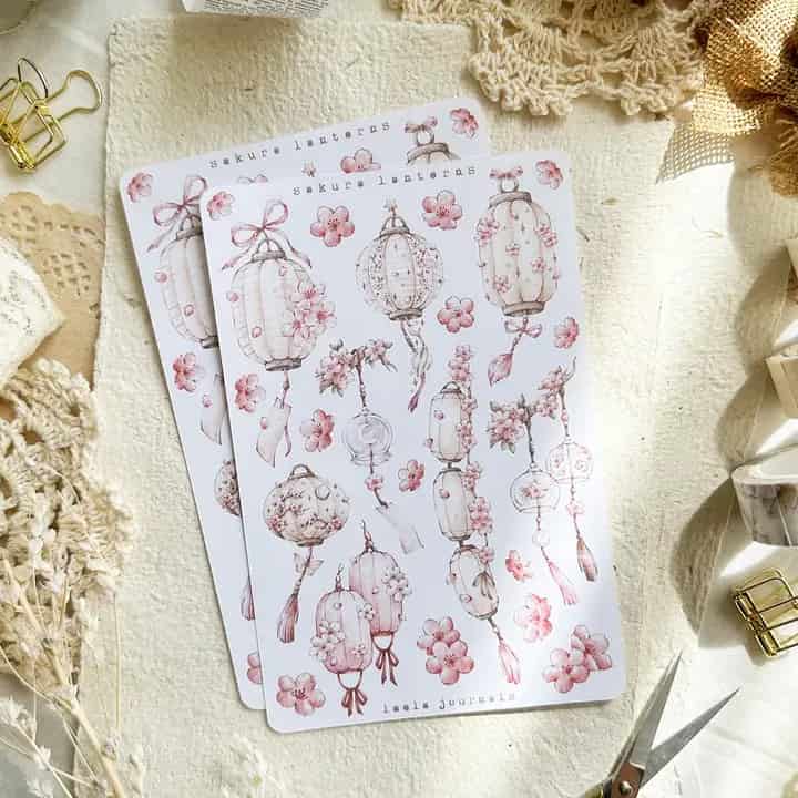 Leela Journals - Hoja de Pegatinas - Sakura Lanterns