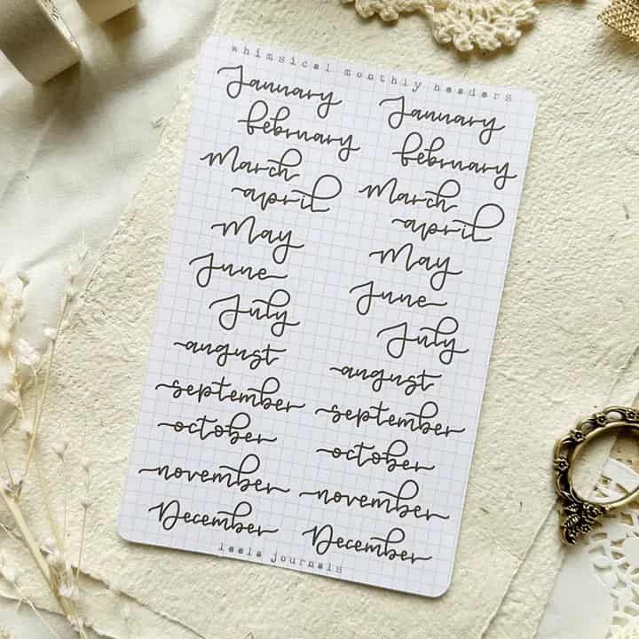 Leela Journals - Hoja de Pegatinas - Títulos Mensuales