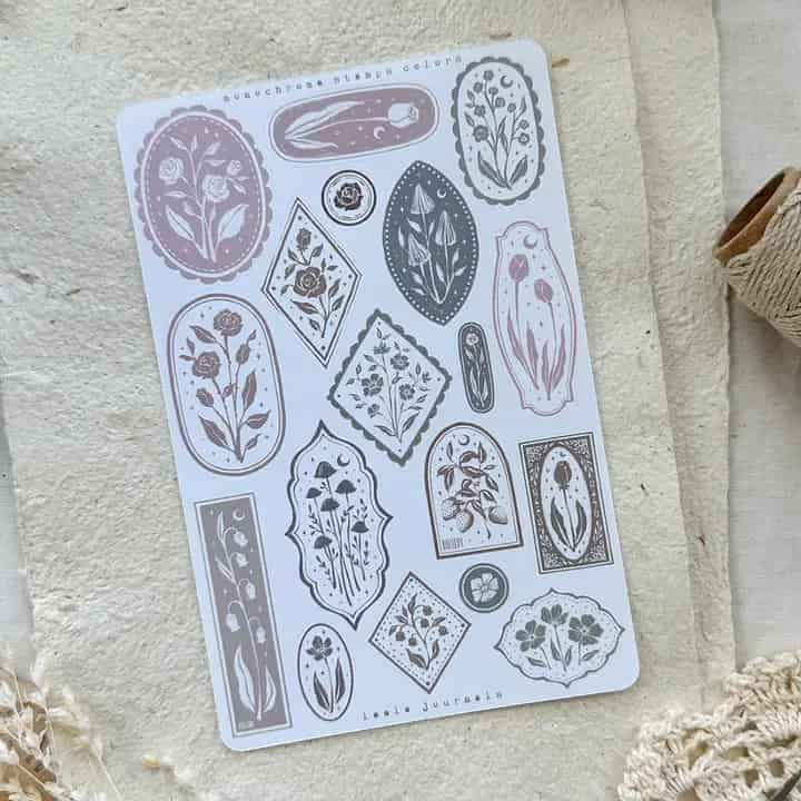 Leela Journals - Hoja de Pegatinas - Monochrome Stamps Pastel