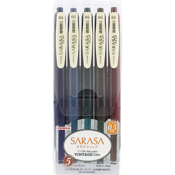 Zebra - Set 5 Bolígrafos 0.5mm SARASA VINTAGE - A
