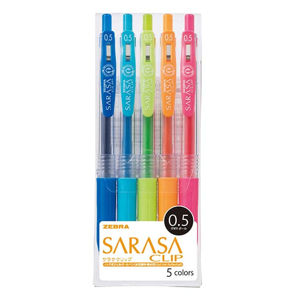 Zebra - Set 5 Bolígrafos 0.5mm SARASA Clip