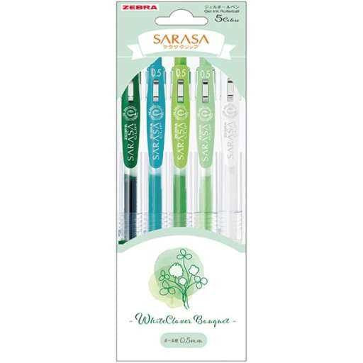 Zebra - Set 5 Bolígrafos 0.5mm SARASA Clip - White Clover Bouquet