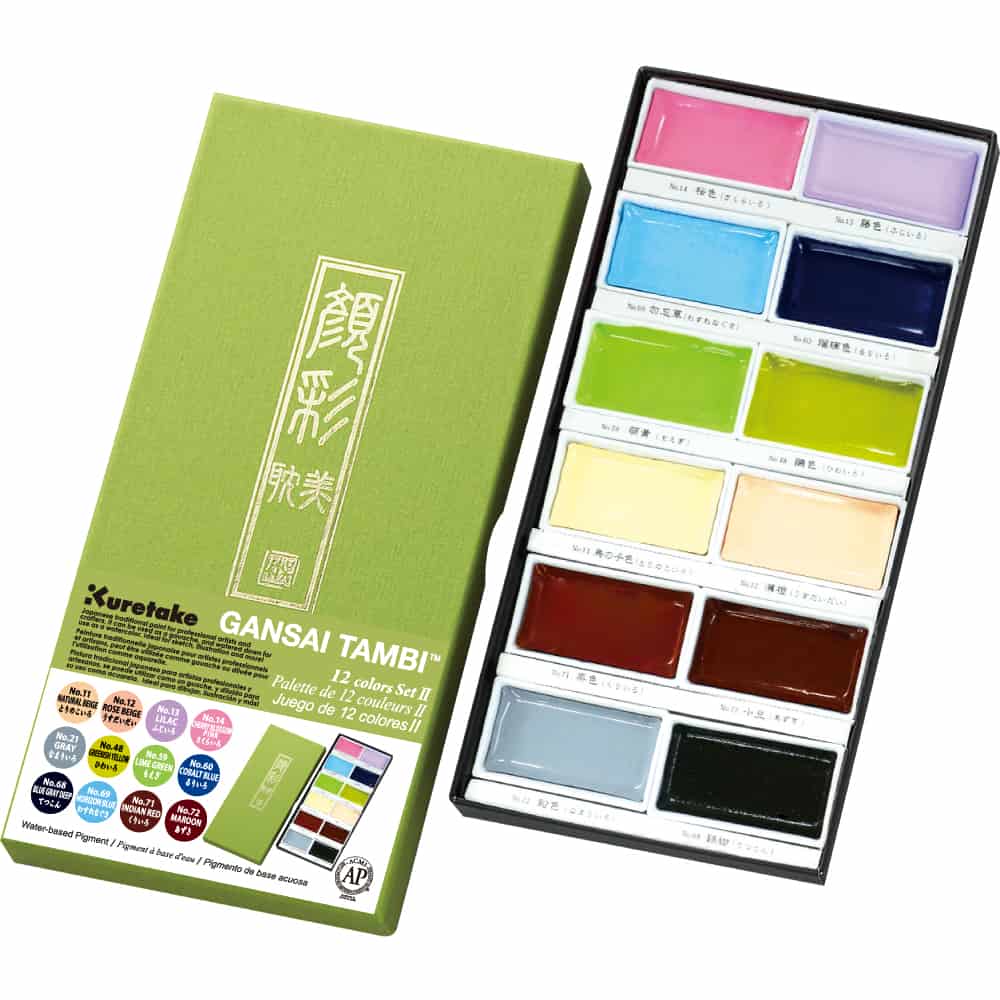 Kuretake - Set 12 Acuarelas GANSAI TAMBI - Set II