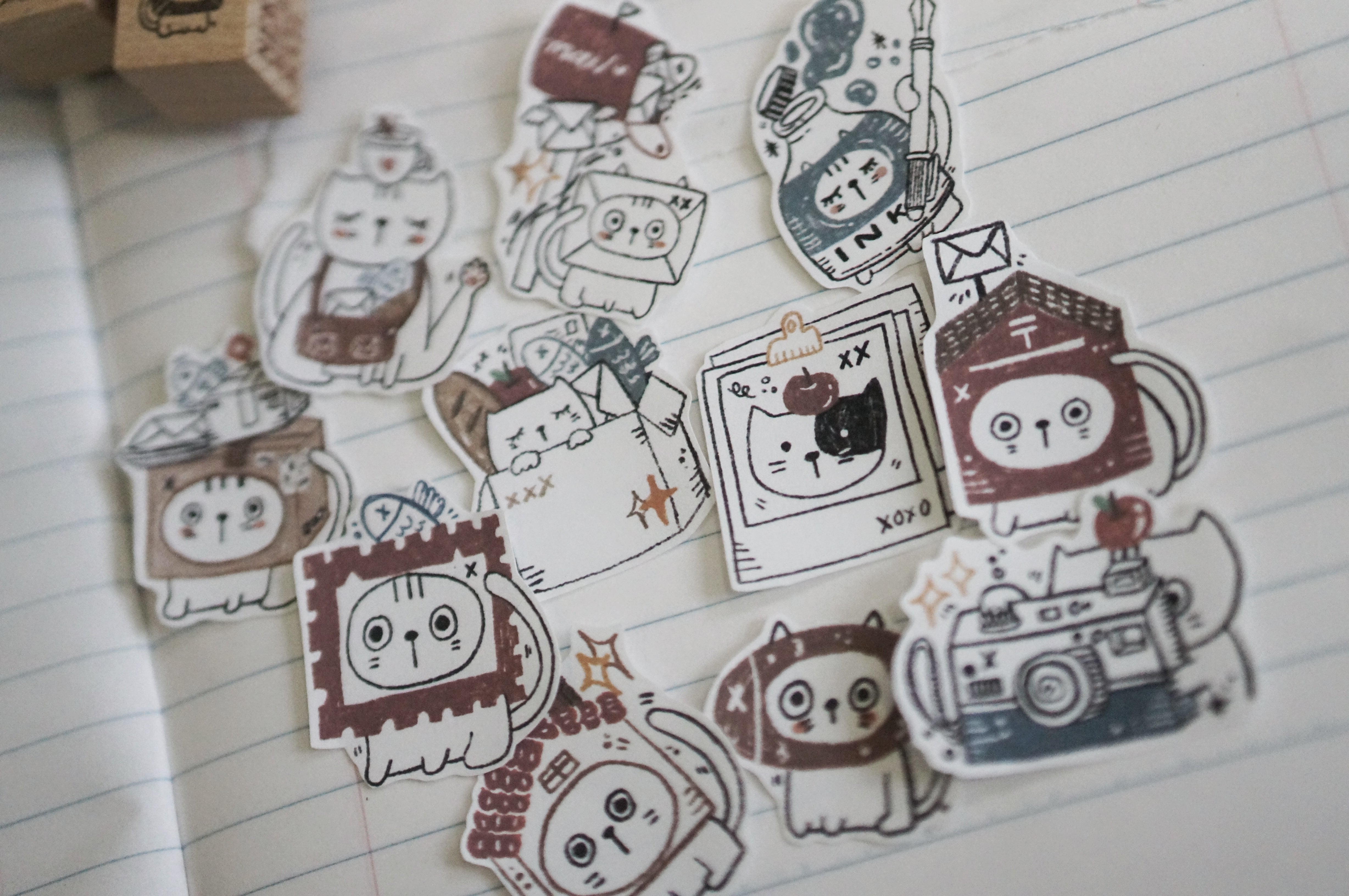 Black Milk Project - Set de 11 Pegatinas + Mini Sello STAMP - Neko Mail