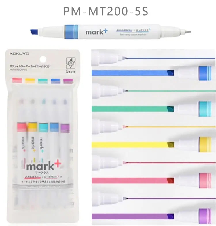 Kokuyo - Set 5 Marcadores Punta Doble - Blanco - Mark+
