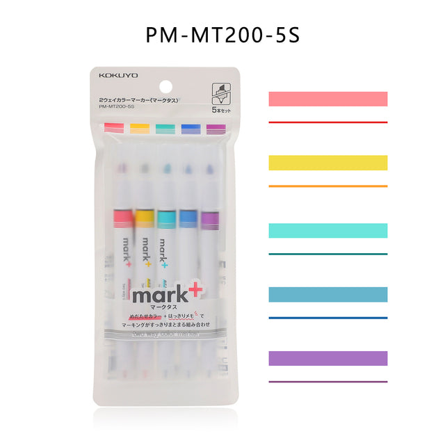 Kokuyo - Set 5 Marcadores Punta Doble - Blanco - Mark+