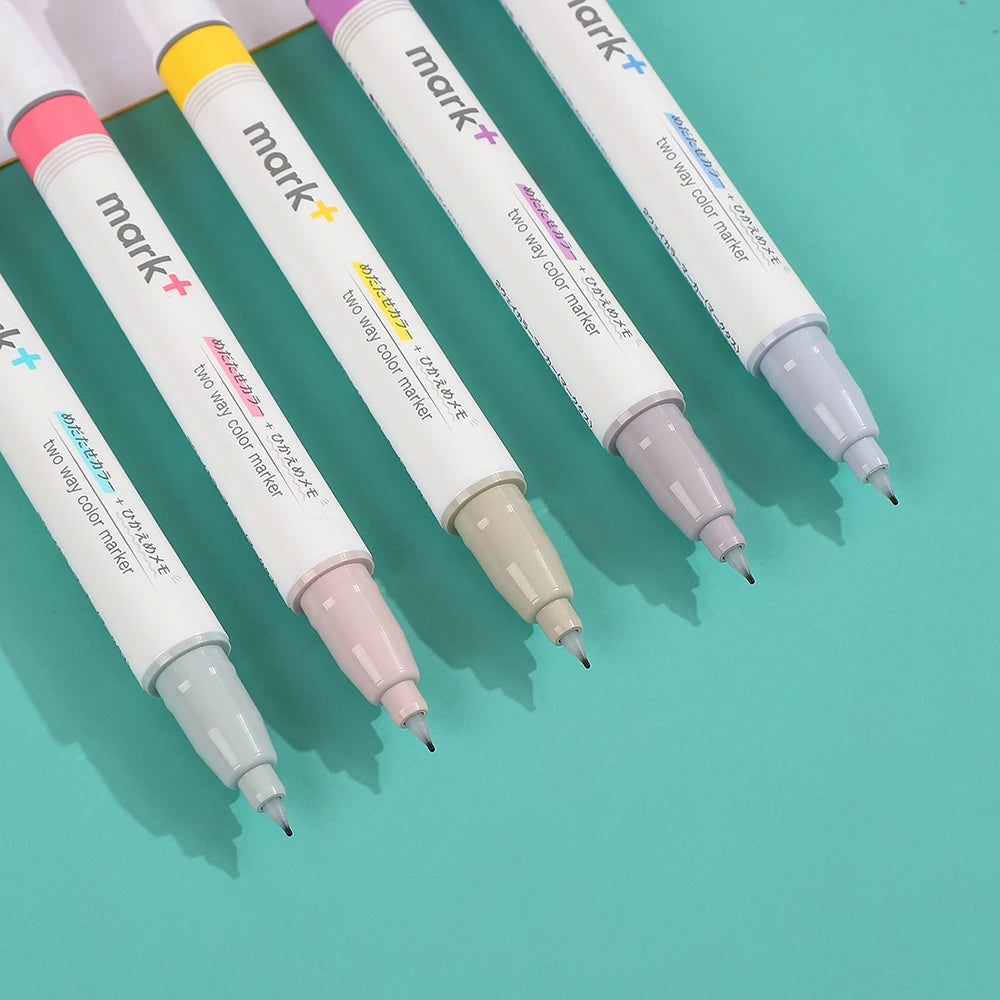 Kokuyo - Set 5 Marcadores Punta Doble - Gris - Mark+