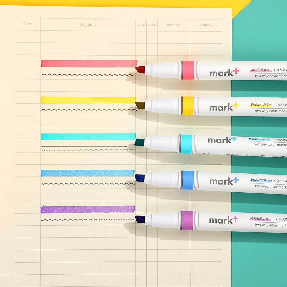 Kokuyo - Set 5 Marcadores Punta Doble - Gris - Mark+