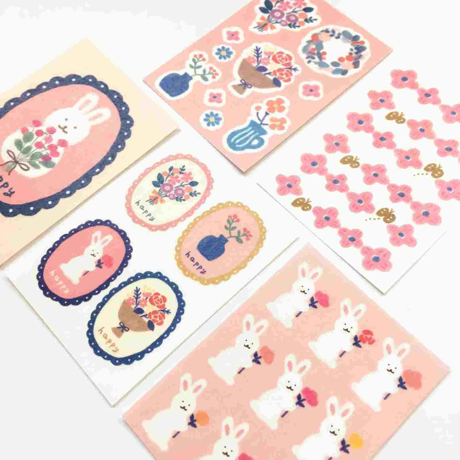 Furukawashiko - Pegatinas Flor y Conejo - 20 ud - DecoSeal