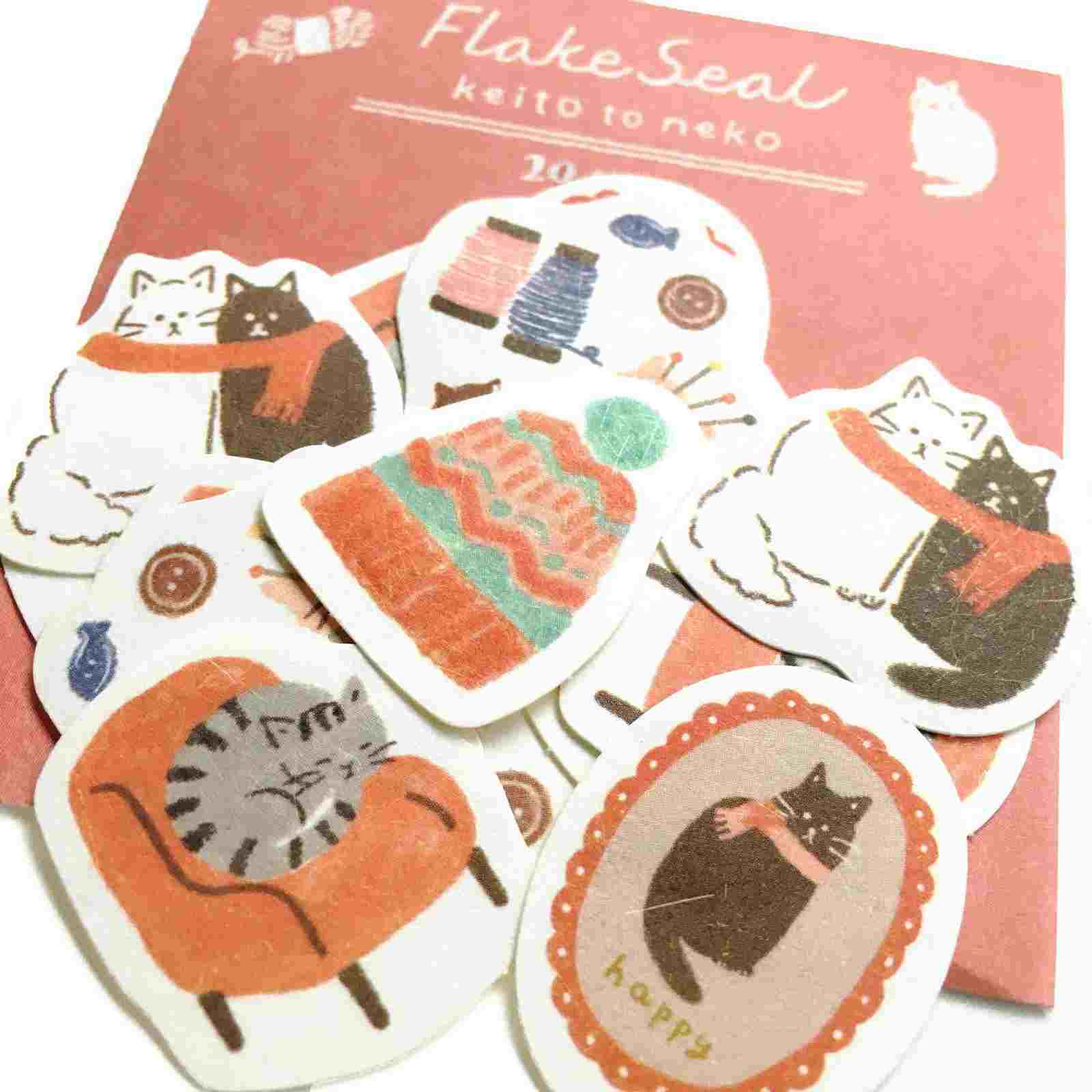 Furukawashiko - Pegatinas Gatos y Lana - 20 ud - FlakeSeal