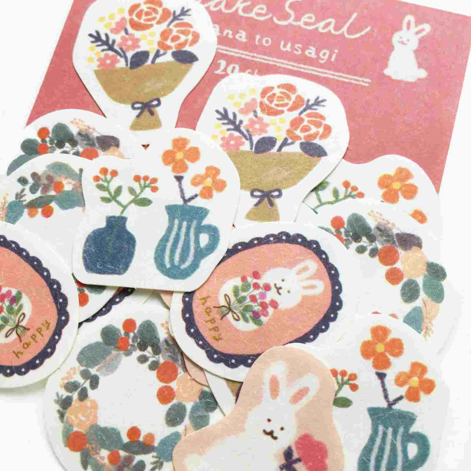 Furukawashiko - Pegatinas Flor y Conejo - 20 ud - FlakeSeal