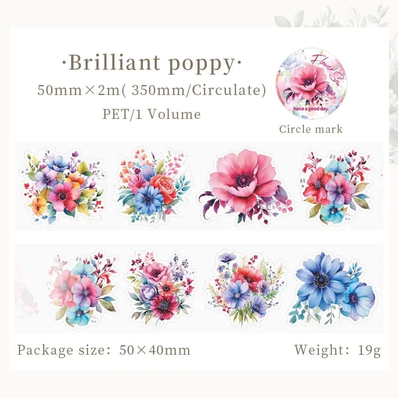 Mr Paper - Pegatinas en rollo Flores - Brilliant Poppy