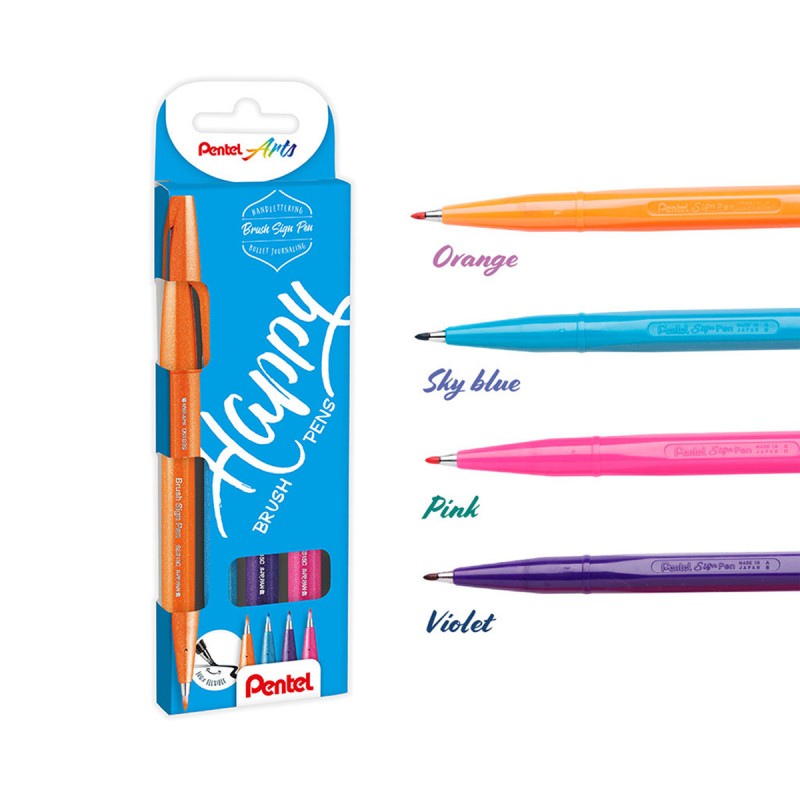 Estuche 4 Brush Sign Pen - Happy