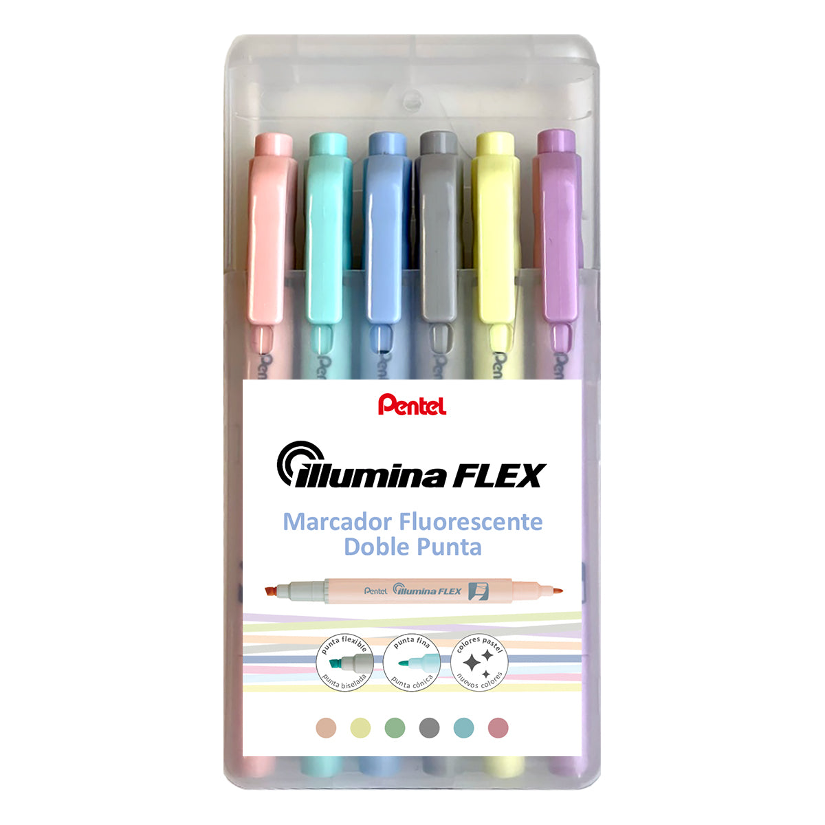Pentel - Set 6 Marcadores Fluorescentes Doble Punta - Pastel