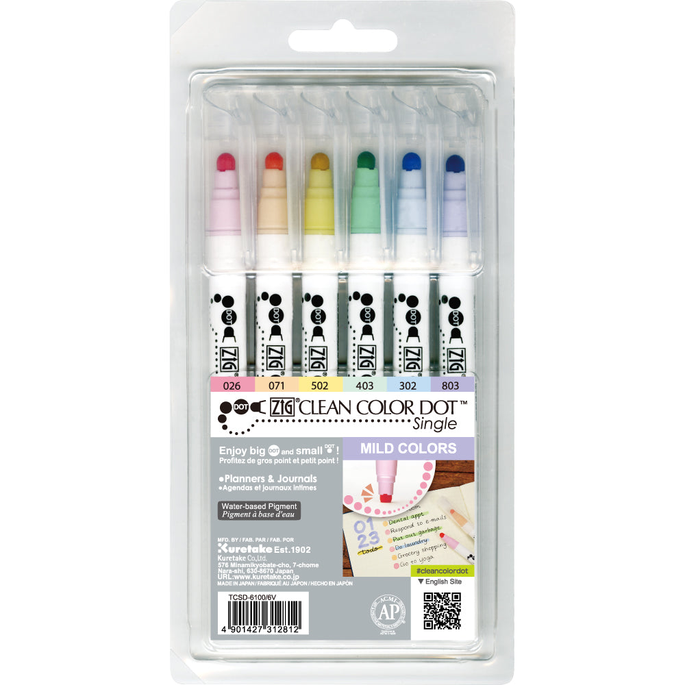 Kuretake - Rotulador Set 6 - ZIG Clean Color Dot - Mild Colors