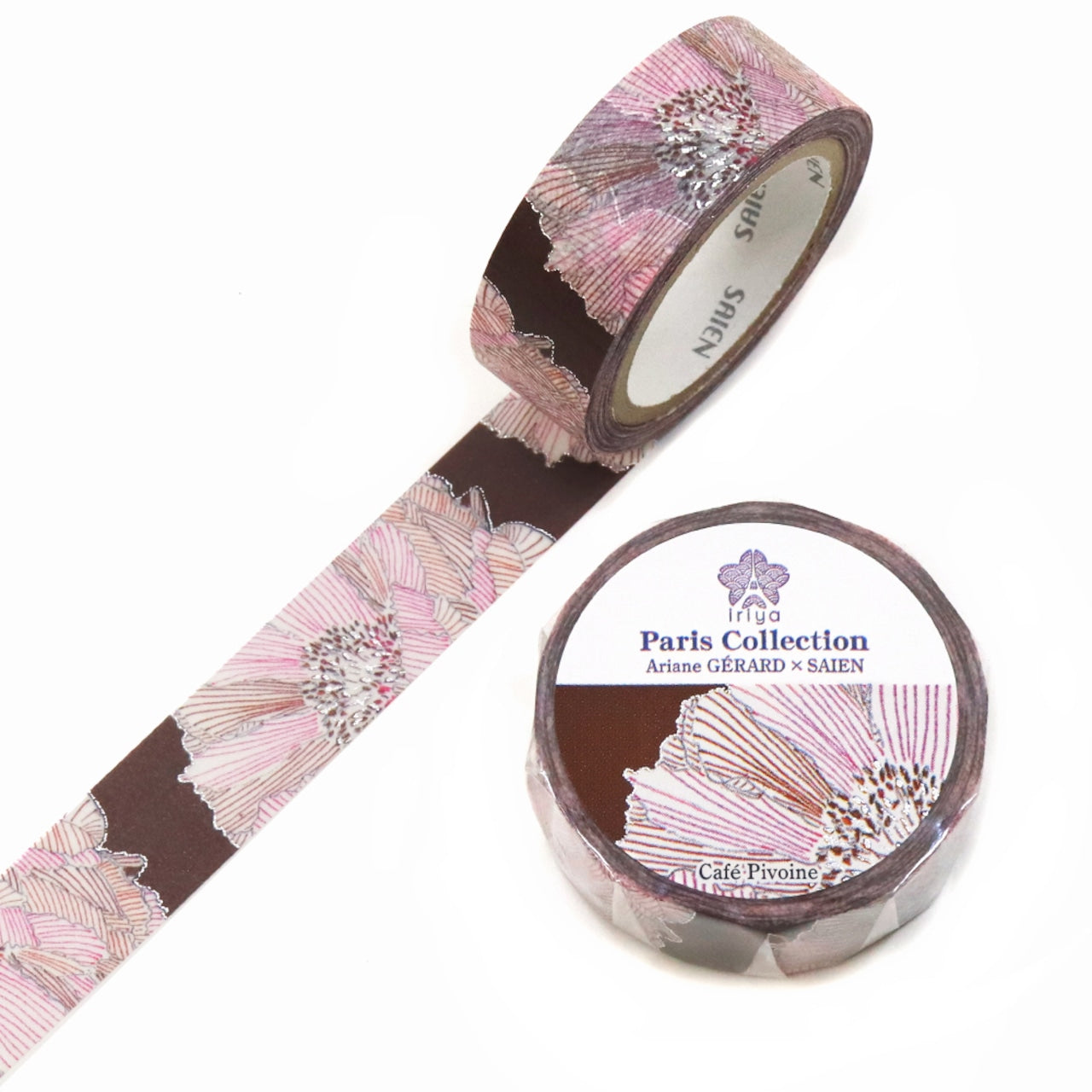 SAIEN - Washi Tape - Cafe Pivoine Silver Leaf TR4058